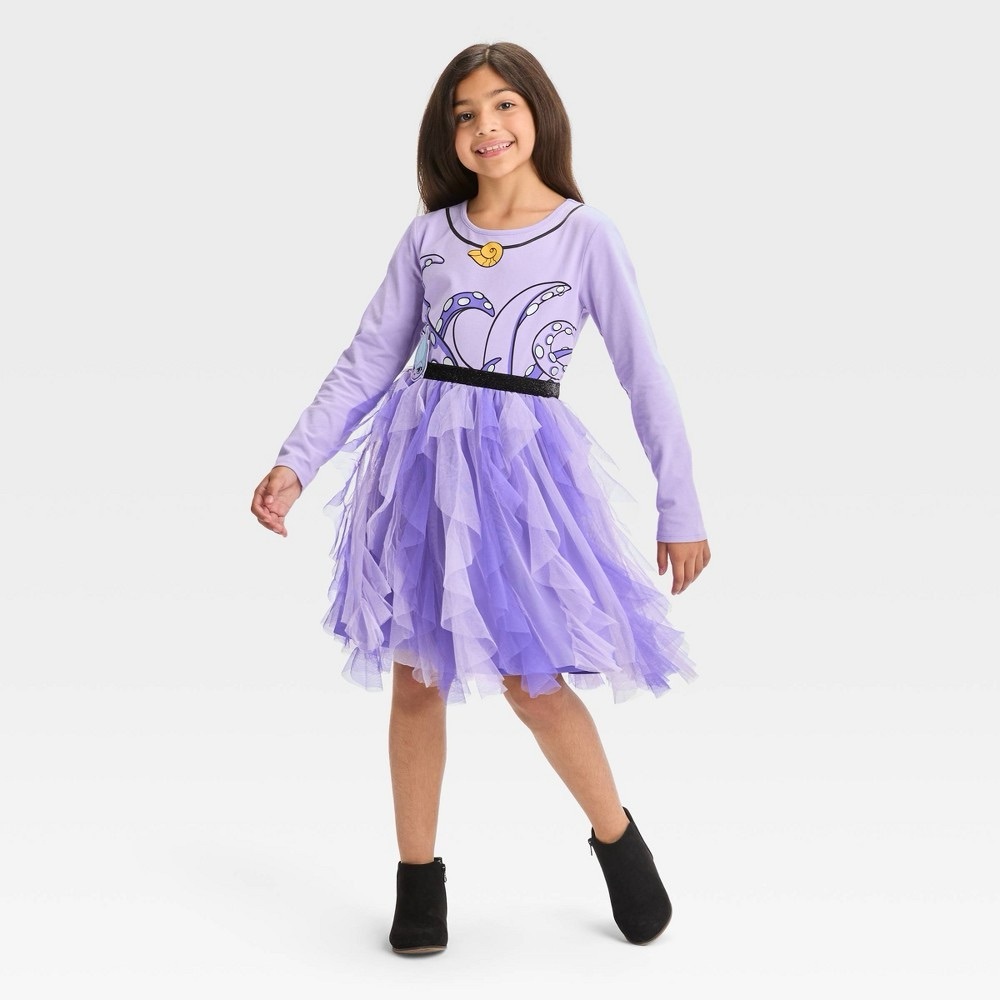 Disney Casual Purple and Black Dress with Tulle Skirt